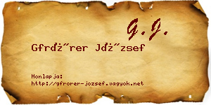 Gfrörer József névjegykártya
